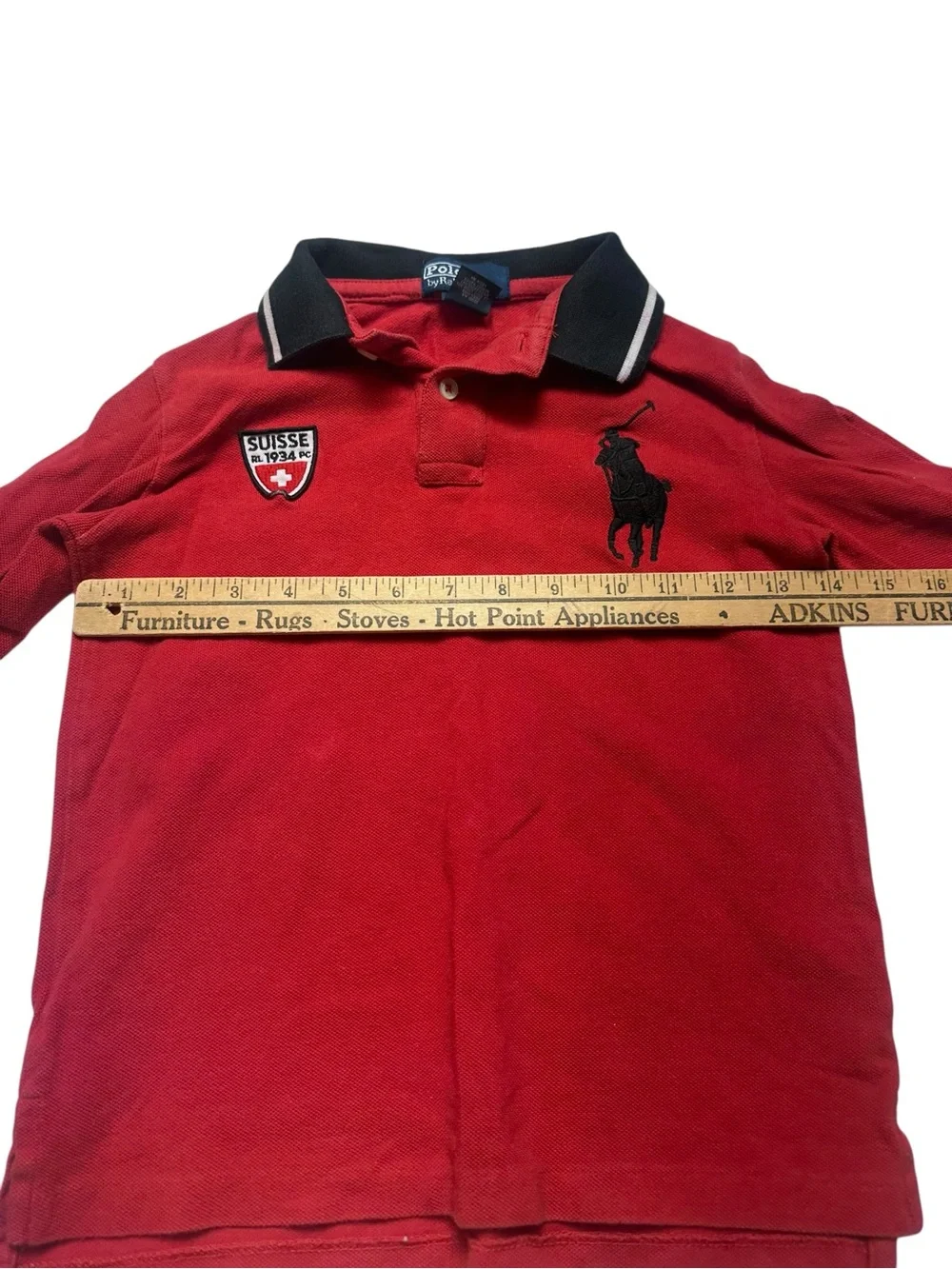 Polo Ralph Lauren Boys 7 Big Pony Suisse Crest Red Long Sleeve Polo Y2K